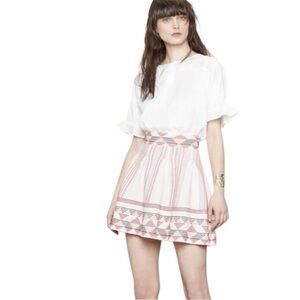 Maje Pink Jacquard A-Line Mini Skirt Parisian Chic Spring Skirt Size 3 Jody